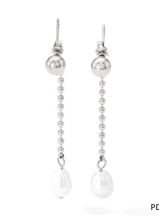 Andaazs Andaazs Women’s Aura Freshwater Pearl Drop Earrings – Stainless Steel – Elegant Natural Pearl Dangle Earrings  - Image 2