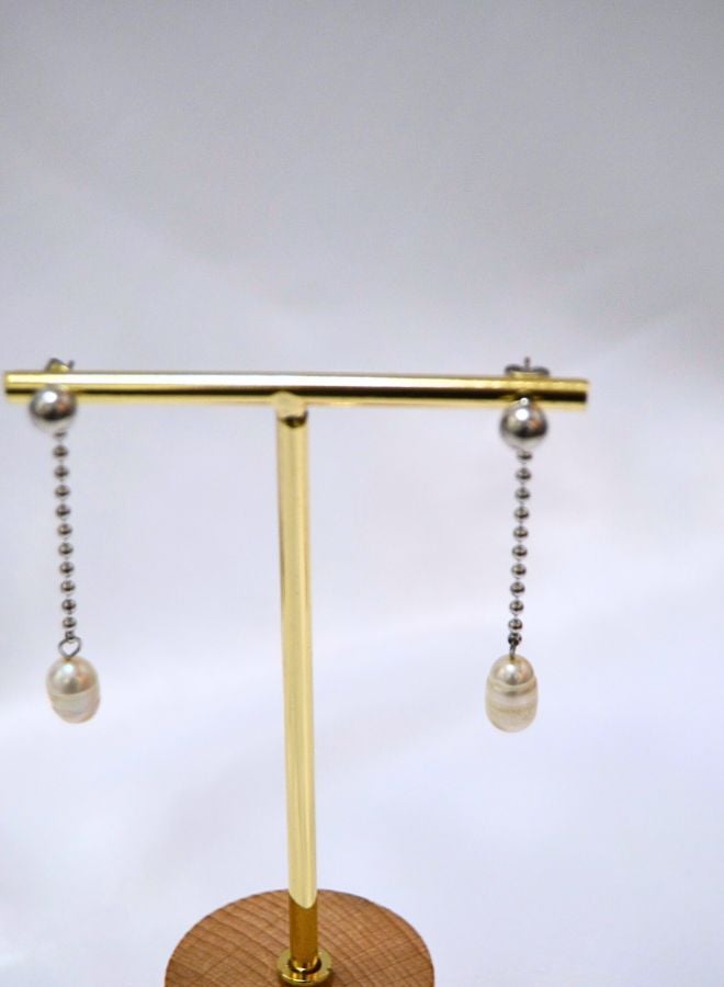 Andaazs Andaazs Women’s Aura Freshwater Pearl Drop Earrings – Stainless Steel – Elegant Natural Pearl Dangle Earrings  - Image 1