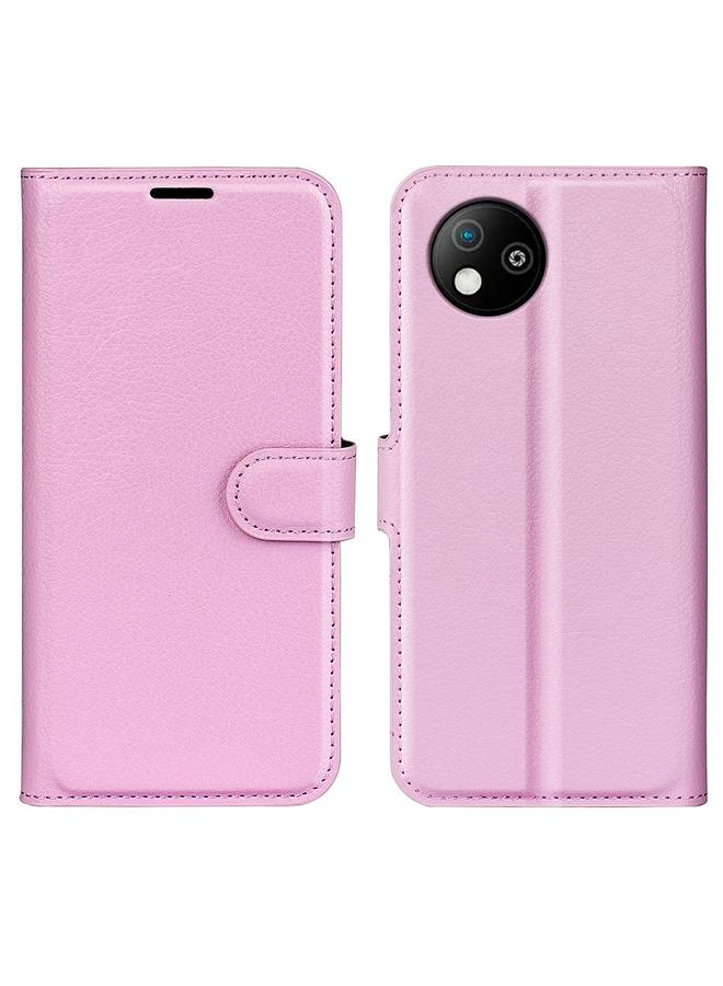 جراب هاتف ZTE Blade A35 Lite من الجلد بتصميم أفقي مع حامل، من نسيج الليتشي