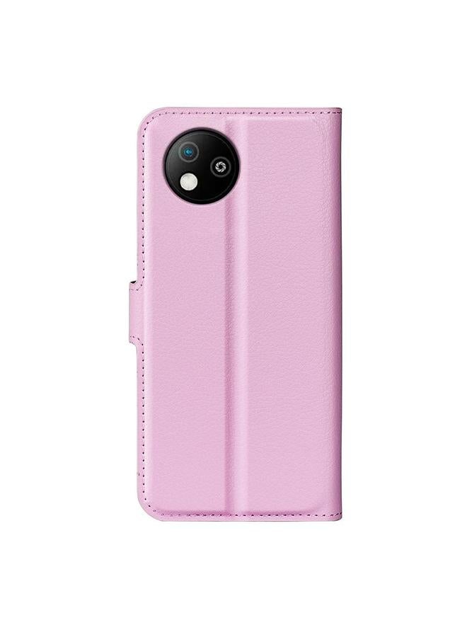 جراب هاتف ZTE Blade A35 Lite من الجلد بتصميم أفقي مع حامل، من نسيج الليتشي
