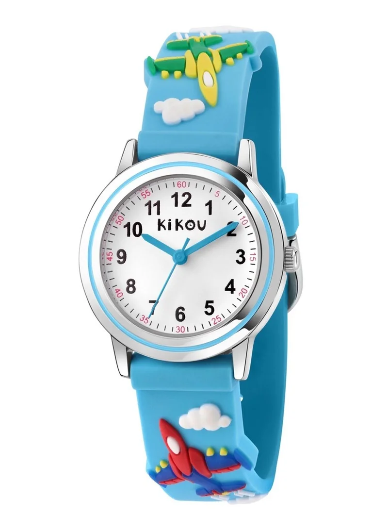 Kikou Hobby Kids Analog Watch for Boys & Girls - White Dial, 28mm Round Case, Blue Polyurethane Strap, Quartz, 30M Water Resistant - R4551101001