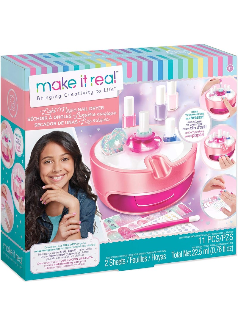 Make It Real - Make It Real Light Magic Nail Dryer & Polish Set for Girls & Teens - 5 Vibrant Nail Colors, Art Stickers, Nail File, Cuticle Pusher & Dryer - Water-Based, Non-Toxic Polish Perfect Spa Day Manicures - Image 1