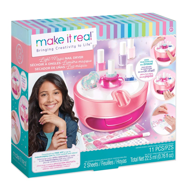 Make It Real مجموعة مجفف الأظافر وطلاء الأظافر السحري لجعلها حقيقية للفتيات والمراهقات - 5 ألوان أظافر نابضة بالحياة، ملصقات فنية، مبرد أظافر، دافع جلد الأظافر ومجفف - طلاء مائي، غير سام، مثالي ليوم سبا مانيكير - Image 2