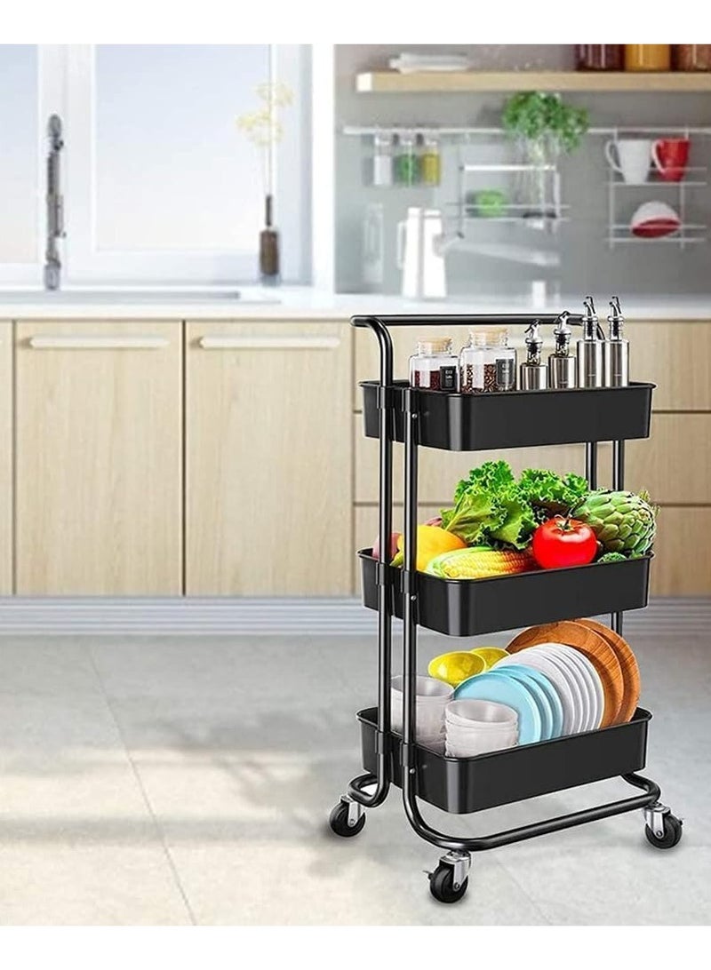 DubaiGallery عربة تخزين متحركة 3 طبقات عربة معدنية بعجلات عربة تخزين منظم عربة مطبخ لعربة تخزين الحمام - Image 4