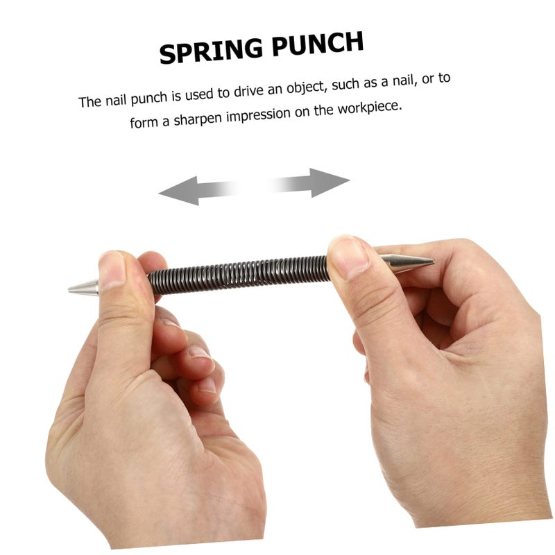 Spring Loaded Center Punch Nail Setter Tool 2Pcs Silver 13 5x1cm For Woodworking - Image 4
