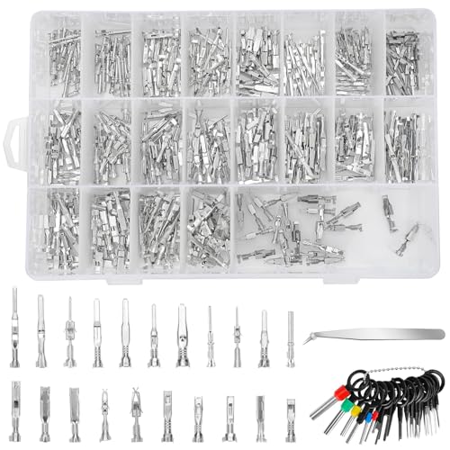 Linkstyle 420PCS Connector Pins Terminal Kit, 21 Types Automotive Car Electrical Wire Terminal 1/1.5/1.8/2.2/2.8/3.5mm Non-insulated Plug Male Female Crimp Seals Wire Connectors w/18pin Extractor Tool - Image 1