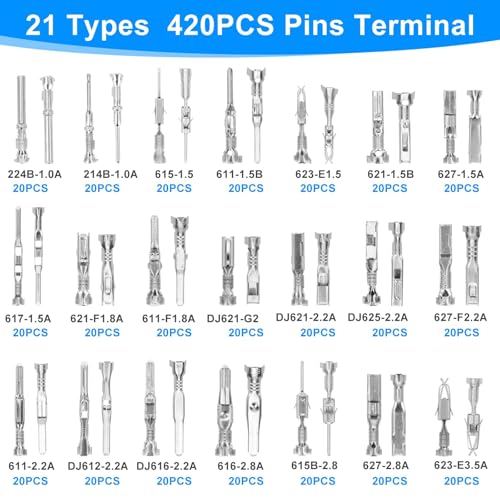 Linkstyle 420PCS Connector Pins Terminal Kit, 21 Types Automotive Car Electrical Wire Terminal 1/1.5/1.8/2.2/2.8/3.5mm Non-insulated Plug Male Female Crimp Seals Wire Connectors w/18pin Extractor Tool - Image 2
