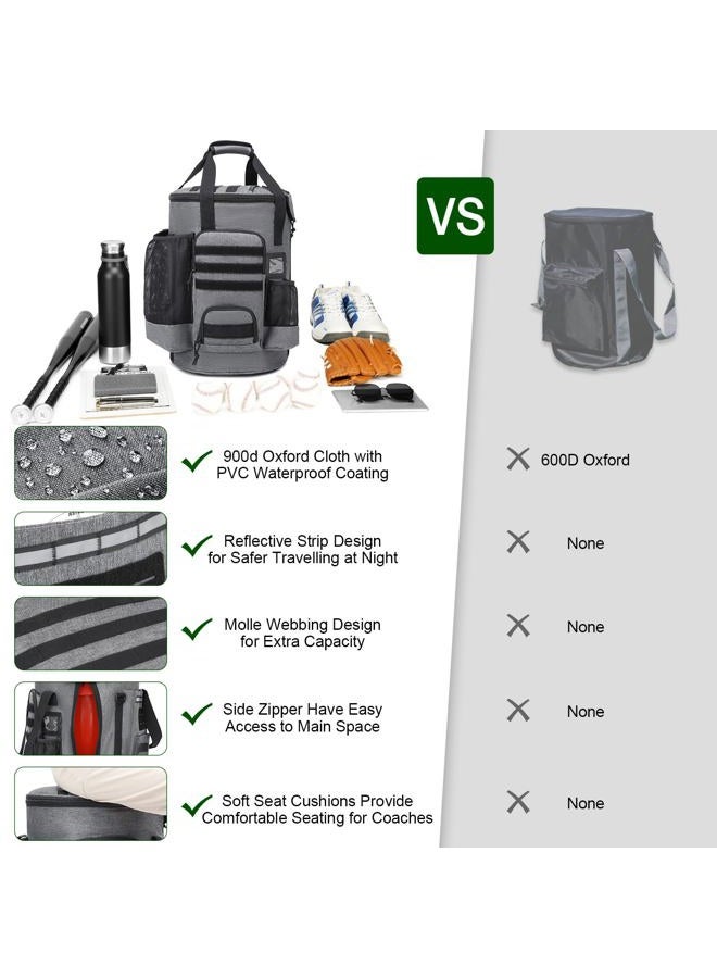 SunForMorning Baseball Bucket Bag Baseball Coaching Accessories Organizer Softball Bucket Bag with Anti-Slip Bottom & Multiple Pockets for Bat, Gloves, Scoreboards, Black+Grey - Image 5