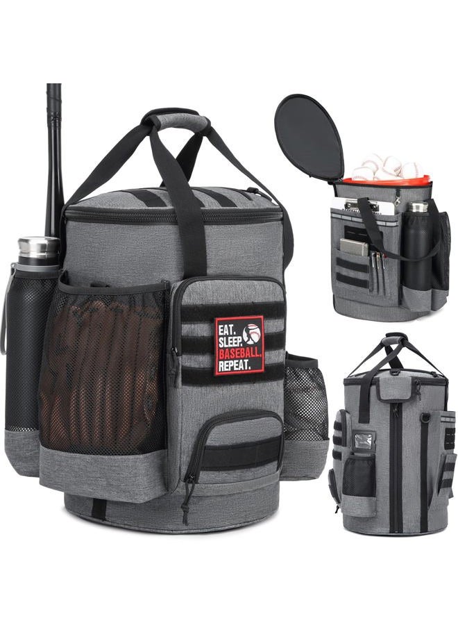 SunForMorning Baseball Bucket Bag Baseball Coaching Accessories Organizer Softball Bucket Bag with Anti-Slip Bottom & Multiple Pockets for Bat, Gloves, Scoreboards, Black+Grey - Image 1