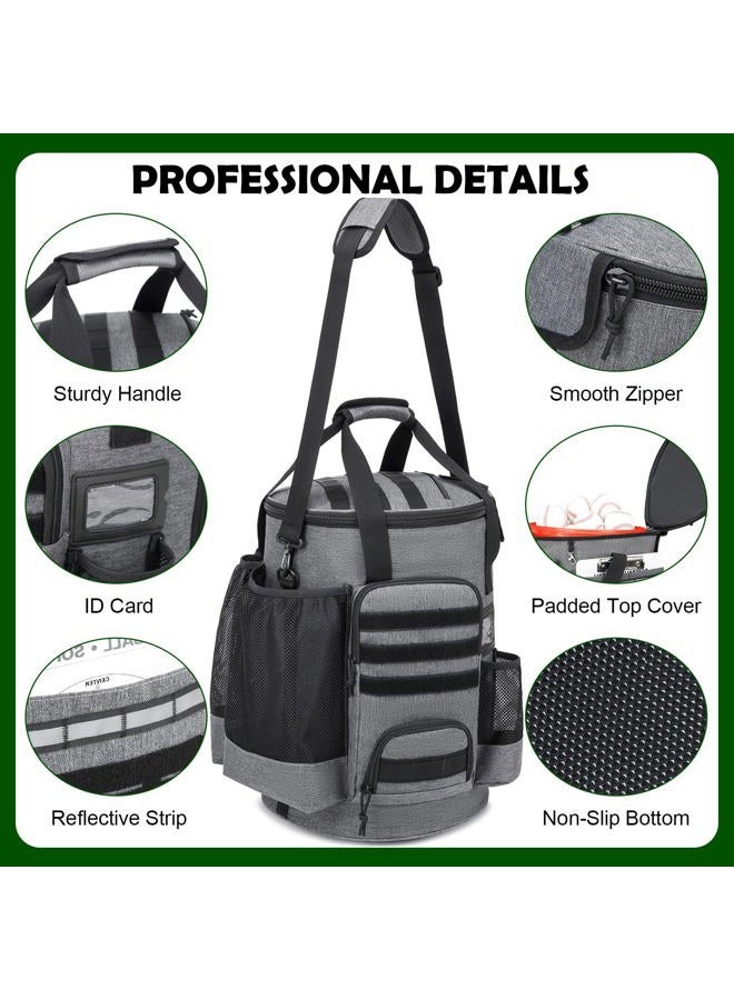 SunForMorning Baseball Bucket Bag Baseball Coaching Accessories Organizer Softball Bucket Bag with Anti-Slip Bottom & Multiple Pockets for Bat, Gloves, Scoreboards, Black+Grey - Image 4