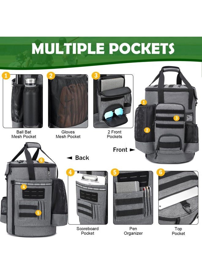 SunForMorning Baseball Bucket Bag Baseball Coaching Accessories Organizer Softball Bucket Bag with Anti-Slip Bottom & Multiple Pockets for Bat, Gloves, Scoreboards, Black+Grey - Image 3