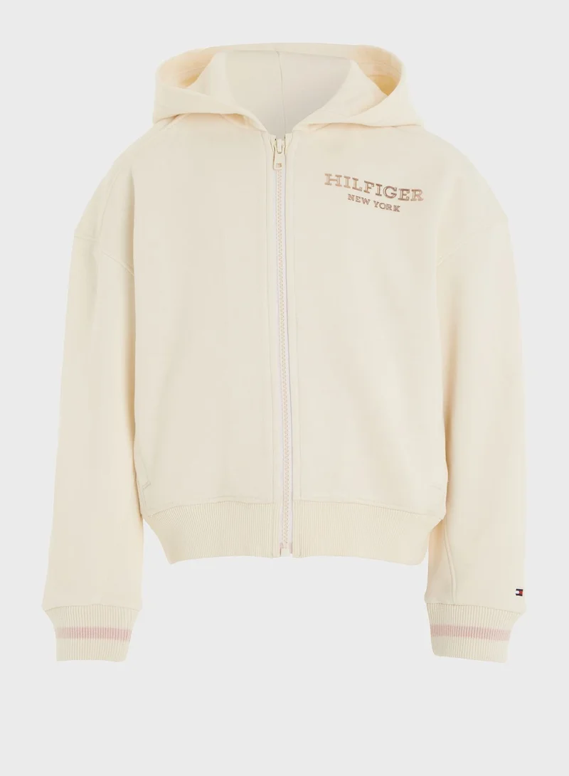 TOMMY HILFIGER Kids Logo Zip Through Hoodie