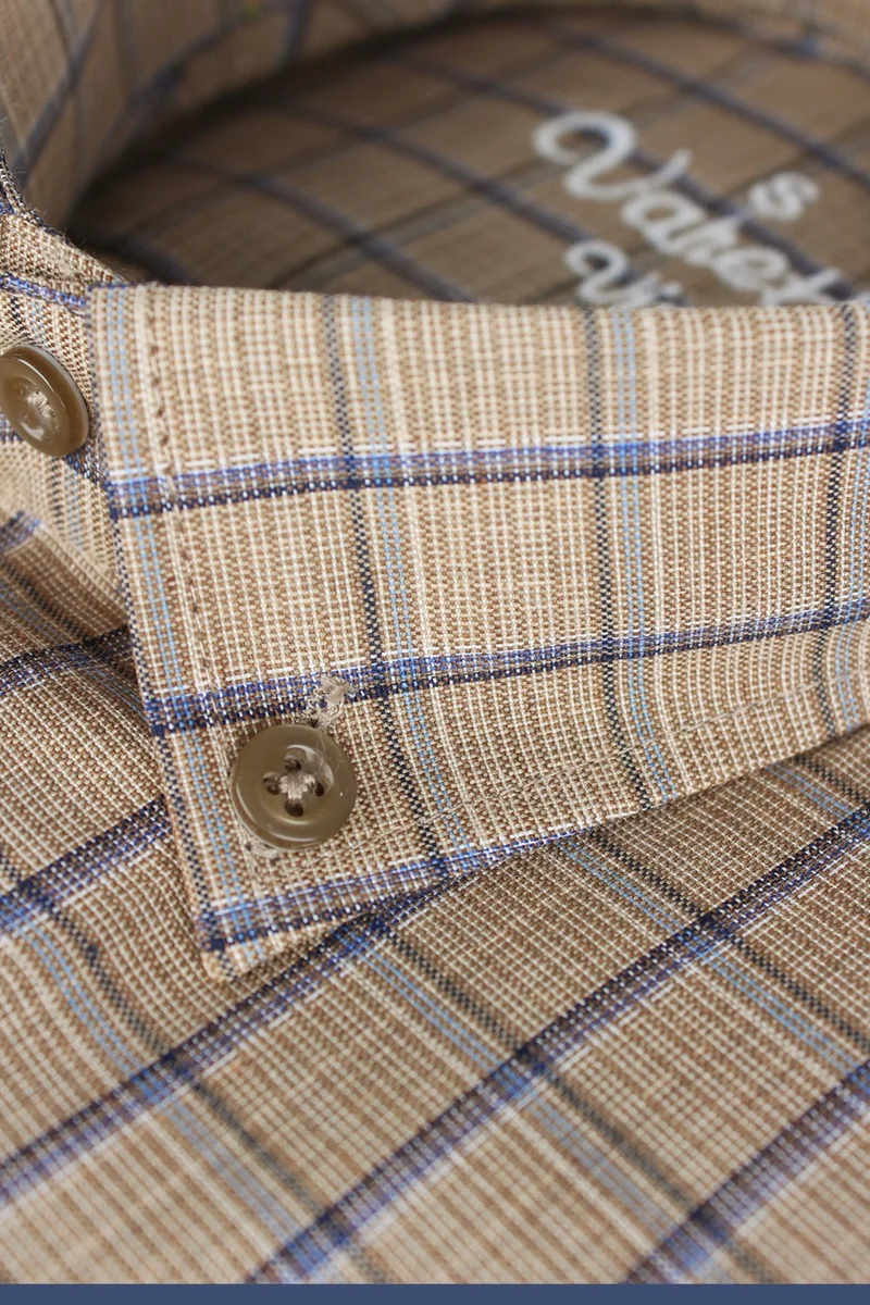Varetta Men's Blue Checked Long Sleeve Classic Cut Collar Buttoned Shirt