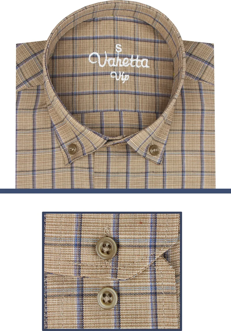 Varetta Men's Blue Checked Long Sleeve Classic Cut Collar Buttoned Shirt