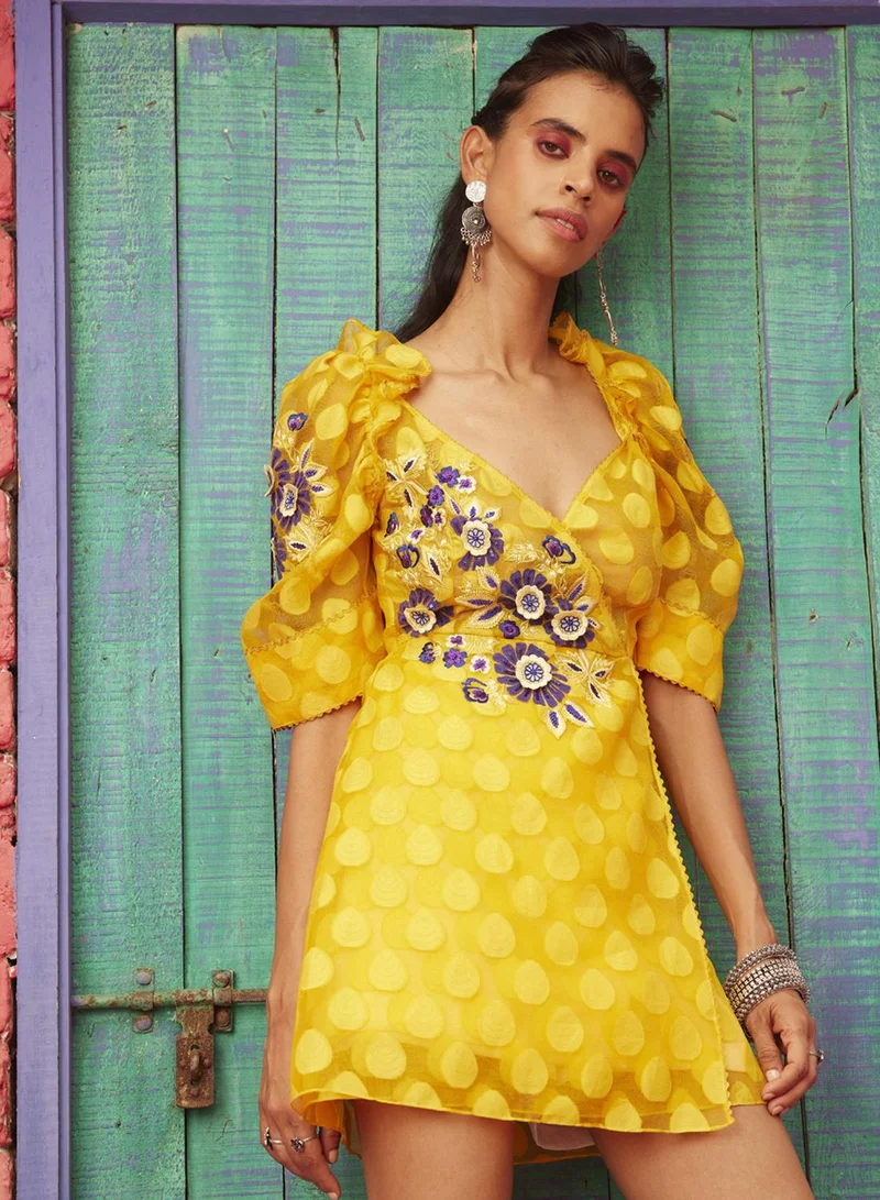 Bhanuni By Jyoti  YELLOW HIGHLIGHTER MINI DRESS for Women | Best Price UAE
