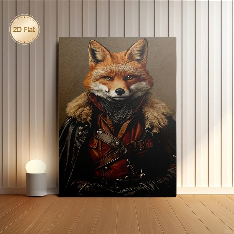 Victorian Steampunk Fox Framed Canvas Painting - Image 1