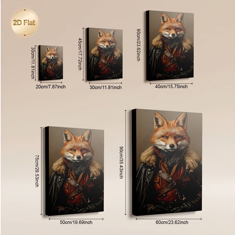 Victorian Steampunk Fox Framed Canvas Painting - Image 3
