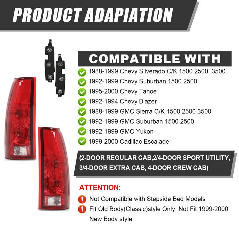 PIT66 Tail Lights w/Connector Circuit Compatible with Chevy GMC Silverado Sierra C/K 1500 2500 3500 1988-1999 Red Rear Light Lamps Drive & Passenger Side Rear Tail Lights Assembly - Image 4
