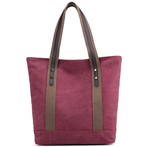 Sunshinejing Women Canvas Tote Bag Work Shoulder Totes Purse Everyday Top Handle Handbag (Red) - Image 1