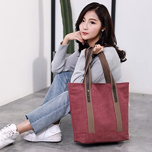 Sunshinejing Women Canvas Tote Bag Work Shoulder Totes Purse Everyday Top Handle Handbag (Red) - Image 3