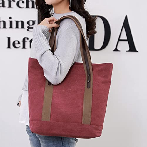 Sunshinejing Women Canvas Tote Bag Work Shoulder Totes Purse Everyday Top Handle Handbag (Red) - Image 2