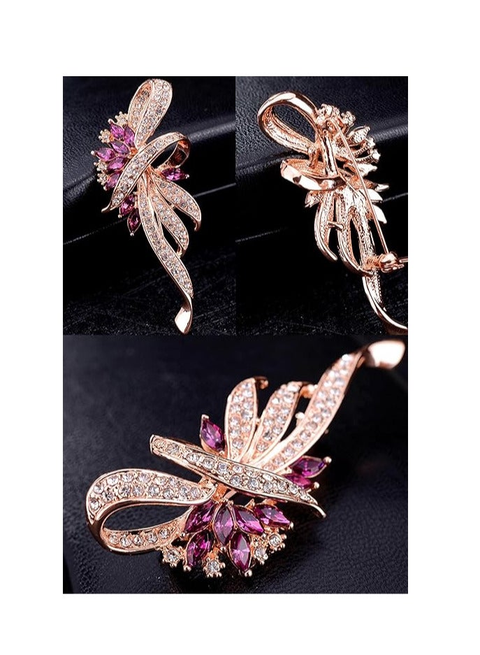 Women's brooches, 3-piece rhinestone brooches, elegant gold crystal floral wedding bouquet brooches  - Image 2