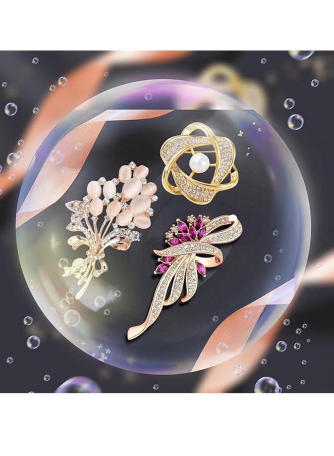 Women's brooches, 3-piece rhinestone brooches, elegant gold crystal floral wedding bouquet brooches  - Image 5