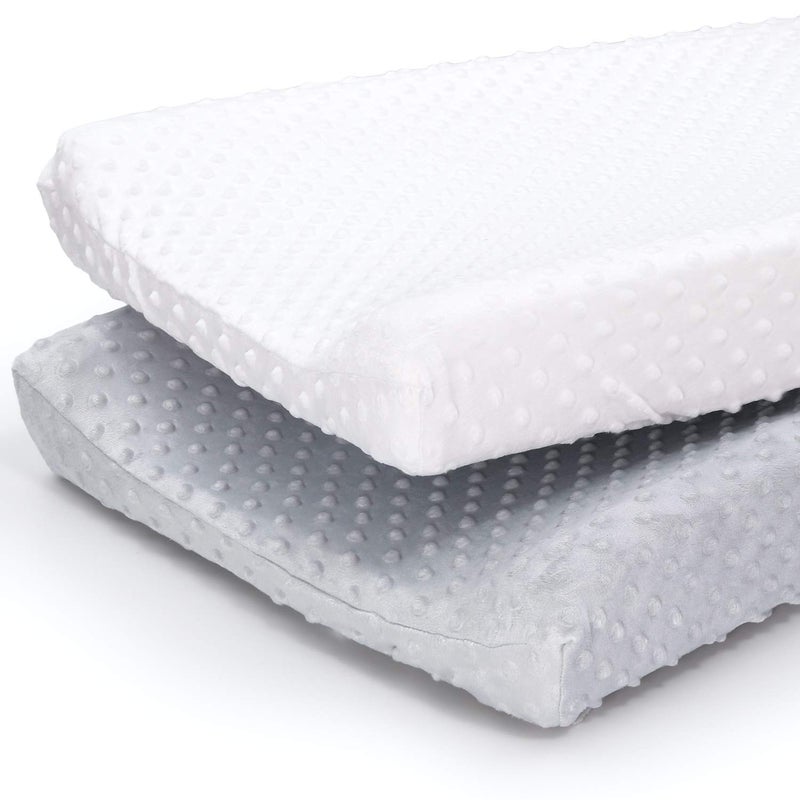 The Peanutshell Baby Girl or Boy Changing Pad Covers Set of 2 Ultra Soft Plush Baby Cover Fits Standard Changing Table Pads Durable Machine Washable Sheets Grey White Minky