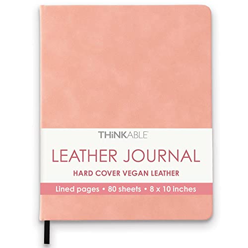 THiNKABLE Pink Journal Notebook, A4 Lined Vegan Leather Hard Cover Journal for Writing, 8.25x10.25 inches, Pretty Notebook For Work, Pastel Notebook for Office - Image 1