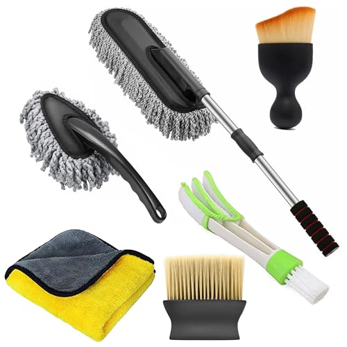 OTO2EYE 6 PCs Microfiber Car Duster with Long Handle Car Cleaning Brush Exterior and Interior Car Cleaning Cloth Car Ac Vent Cleaner Brush for Car, Motorbike, SUVs Car Cleaning Kit (Pack of 6) - Image 1