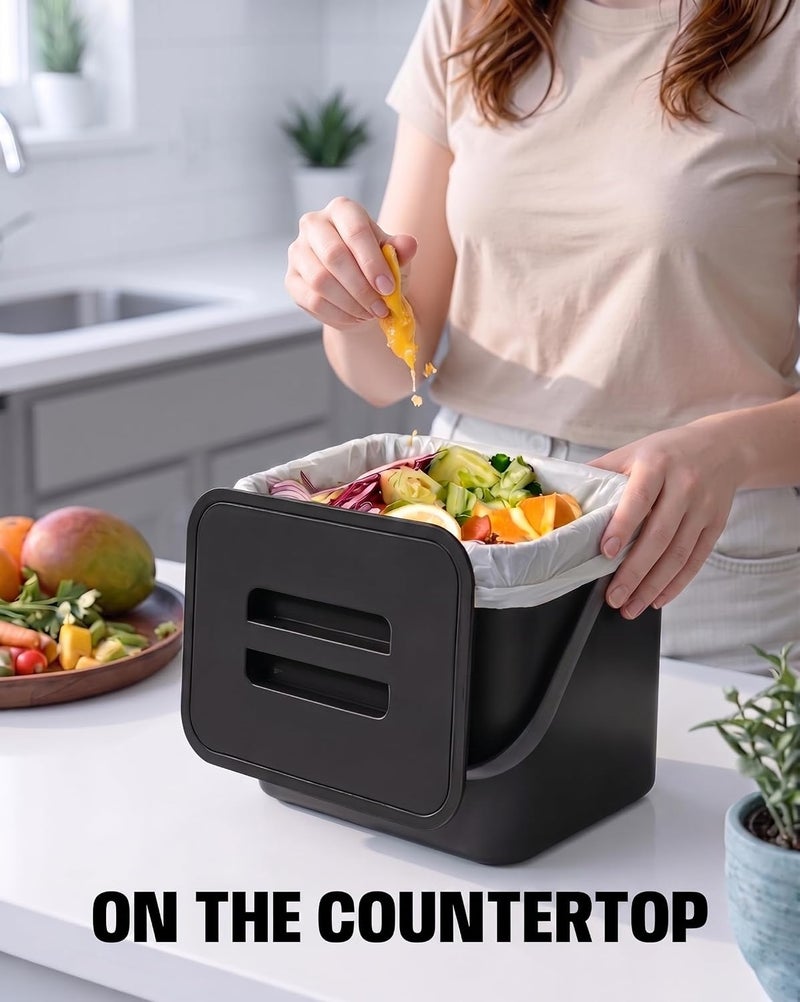 MONGTINGLU Countertop Compost Bin Kitchen, 1.8 Gallons Hanging Trash Can with Lid for Kitchen Cabinet Door, Under Sink, Wall Mounted Waste Bin for Bathroom, 7L(Black) - Image 5
