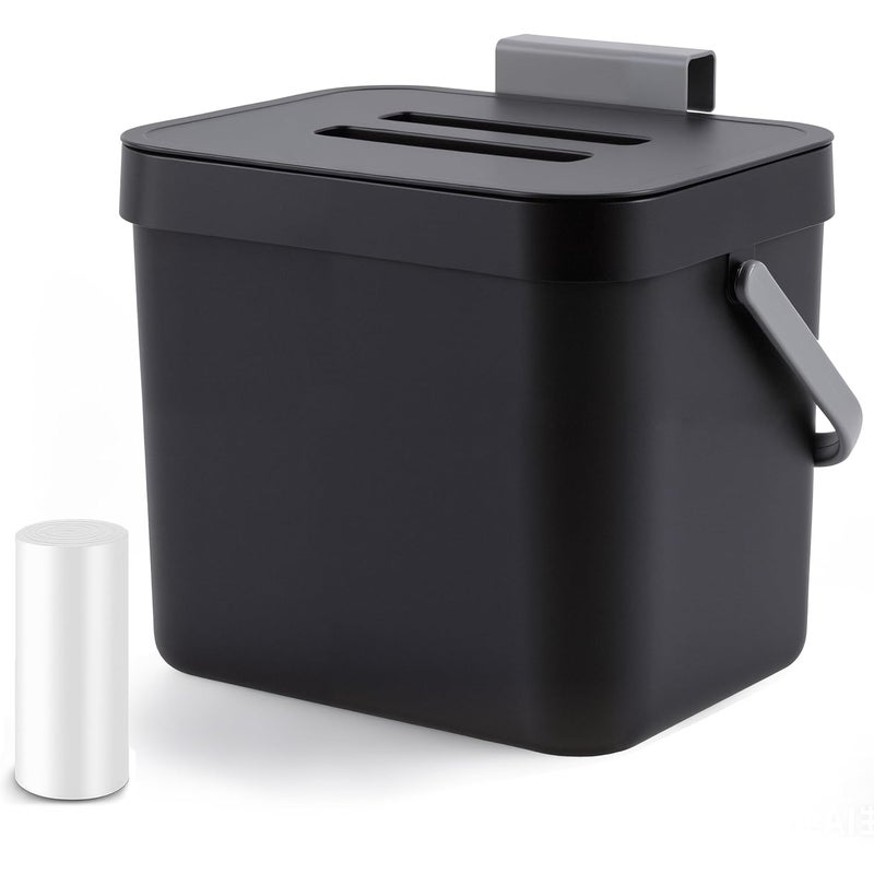 MONGTINGLU Countertop Compost Bin Kitchen, 1.8 Gallons Hanging Trash Can with Lid for Kitchen Cabinet Door, Under Sink, Wall Mounted Waste Bin for Bathroom, 7L(Black) - Image 1