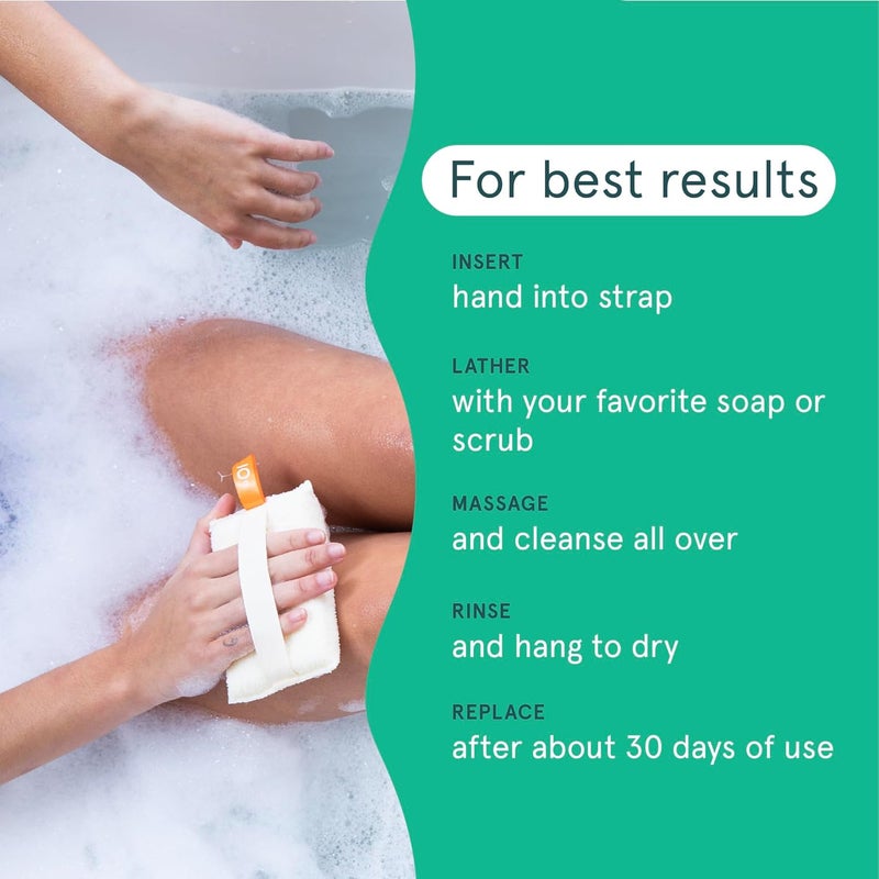 Clean Logic Organic Cotton Exfoliating Body Scrubber, Reusable Exfoliator Tool for Smooth and Softer Skin, Daily Skincare Routine, Natural, 3 Count Value Pack - Image 4