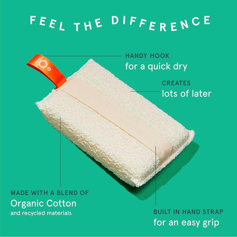 Clean Logic Organic Cotton Exfoliating Body Scrubber, Reusable Exfoliator Tool for Smooth and Softer Skin, Daily Skincare Routine, Natural, 3 Count Value Pack - Image 2
