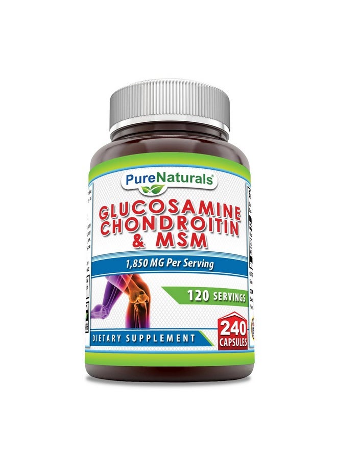 Pure Naturals - Pure Naturals Glucosamine Chondroitin + MSM Supplement | 1850 Mg | 240 Capsules | Non-GMO | Gluten-Free | Made in USA - Image 1