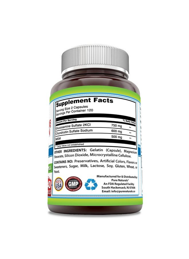 Pure Naturals - Pure Naturals Glucosamine Chondroitin + MSM Supplement | 1850 Mg | 240 Capsules | Non-GMO | Gluten-Free | Made in USA - Image 1