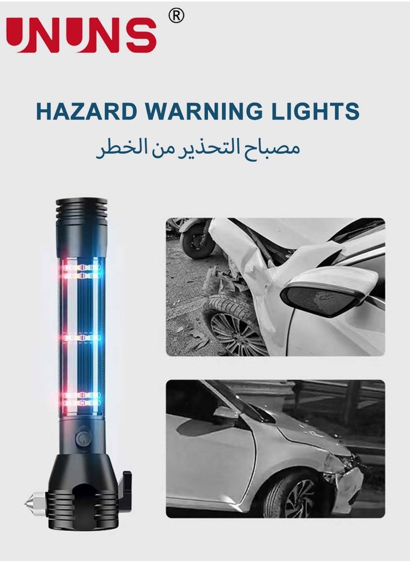 UNUNS - LED Flashlight Black,Multi-Function Solar Powered Flashlight With Glass Breaker,Alarm And Phone Charger,6 Modes COB Torch With Side Lights,Portable Hand Torch - Image 1