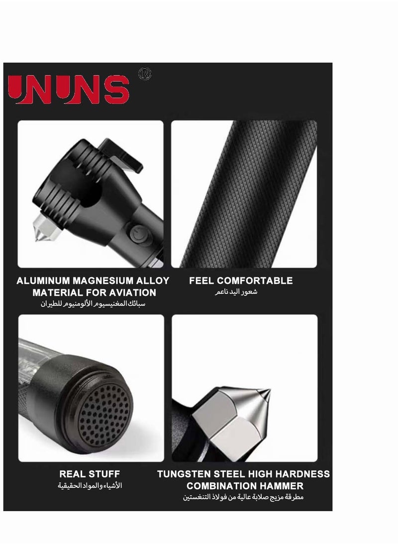 UNUNS - LED Flashlight Black,Multi-Function Solar Powered Flashlight With Glass Breaker,Alarm And Phone Charger,6 Modes COB Torch With Side Lights,Portable Hand Torch - Image 1
