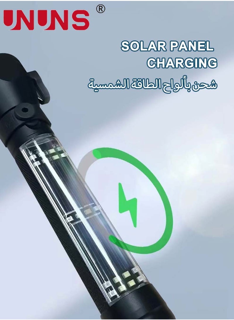 UNUNS - LED Flashlight Black,Multi-Function Solar Powered Flashlight With Glass Breaker,Alarm And Phone Charger,6 Modes COB Torch With Side Lights,Portable Hand Torch - Image 1