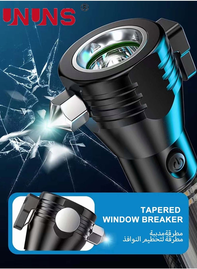 UNUNS - LED Flashlight Black,Multi-Function Solar Powered Flashlight With Glass Breaker,Alarm And Phone Charger,6 Modes COB Torch With Side Lights,Portable Hand Torch - Image 1