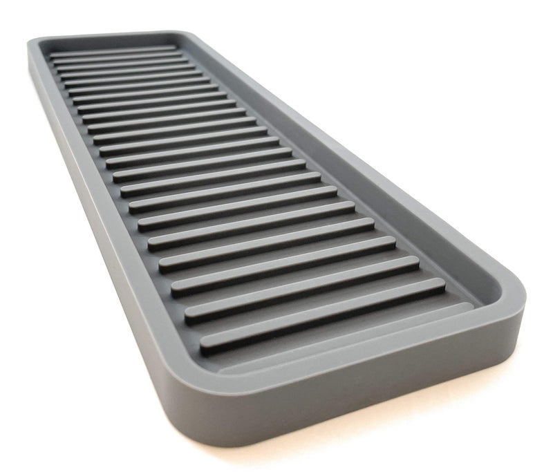 Happitasa Silicone Kitchen Sink Organizer Tray  Sponge Holder and Countertop Protector | Bathroom and Kitchen Soap Dish and Dispenser Tray (Grey  12""x4"") - Image 1