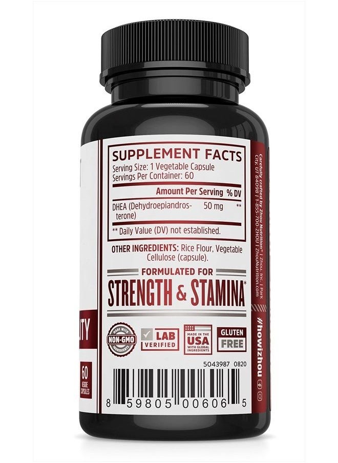 Zhou Nutrition Zhou Clarity and Vitality (formerly DHEA) 50 mg, Hormonal Balance Formula for Women & Men, Healthy Aging, Non-GMO, Vegan, Gluten Free, 60 Capsules  - Image 2