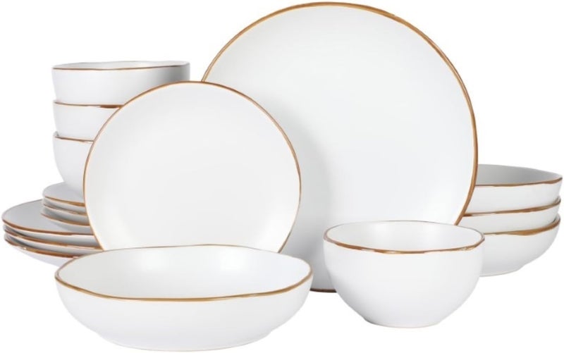 Gibson Home Hazeltine 16 Piece Plates and Bowls Dishes Stoneware Ceramic Dinnerware Set  White - Image 1