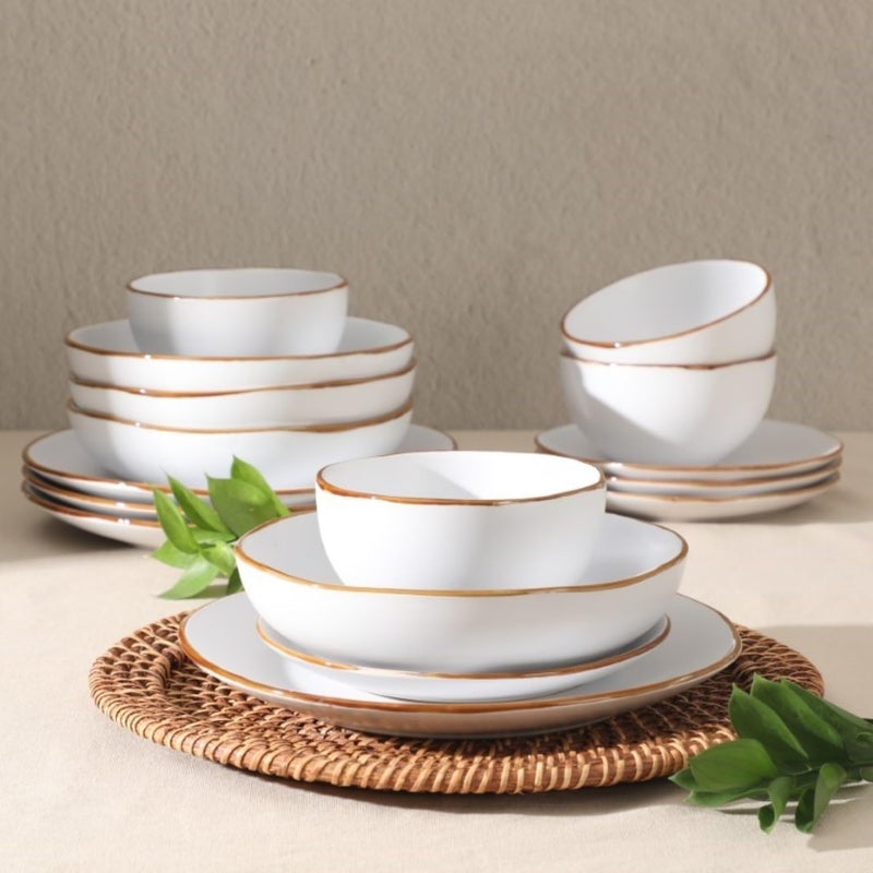 Gibson Home Hazeltine 16 Piece Plates and Bowls Dishes Stoneware Ceramic Dinnerware Set  White - Image 3