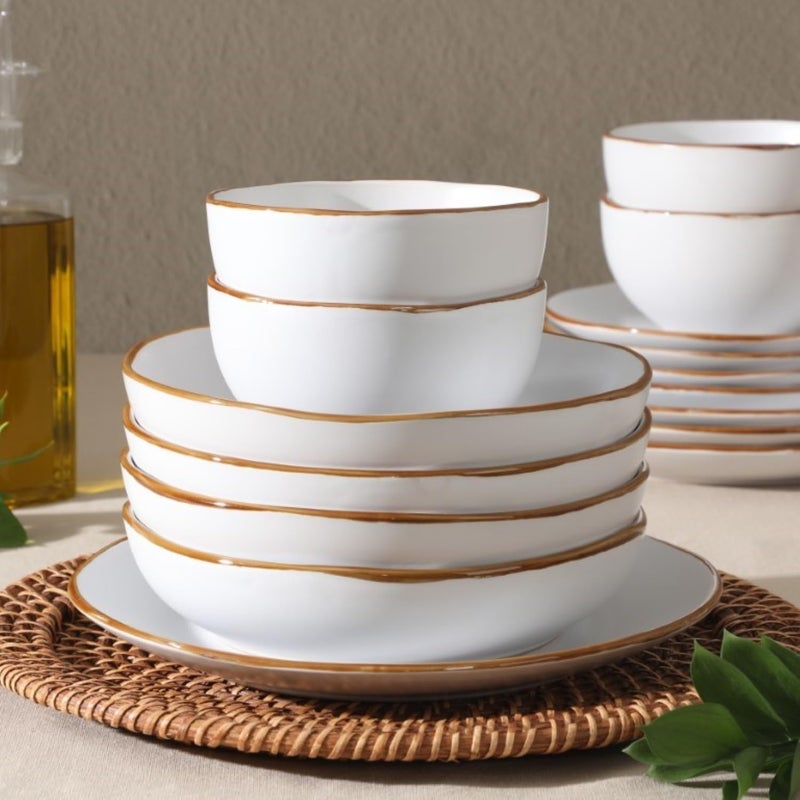 Gibson Home Hazeltine 16 Piece Plates and Bowls Dishes Stoneware Ceramic Dinnerware Set  White - Image 4