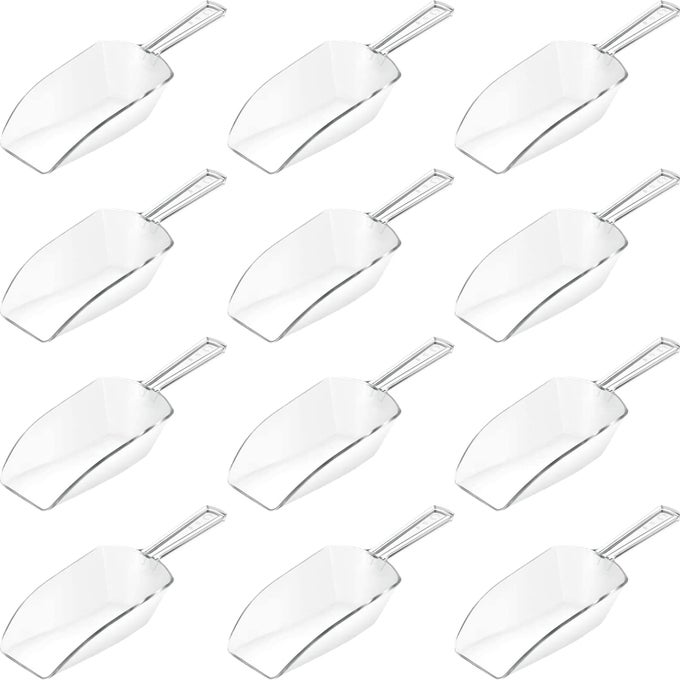 12 PCS 55 MINI CLEAR PLASTIC ACRYLIC KITCHEN SCOOPS MULTI PURPOSE SMALL ICE SCOOP FOR WEDDING ICE CREAM CANDY DESSERT BUFFET TEA POPCORN