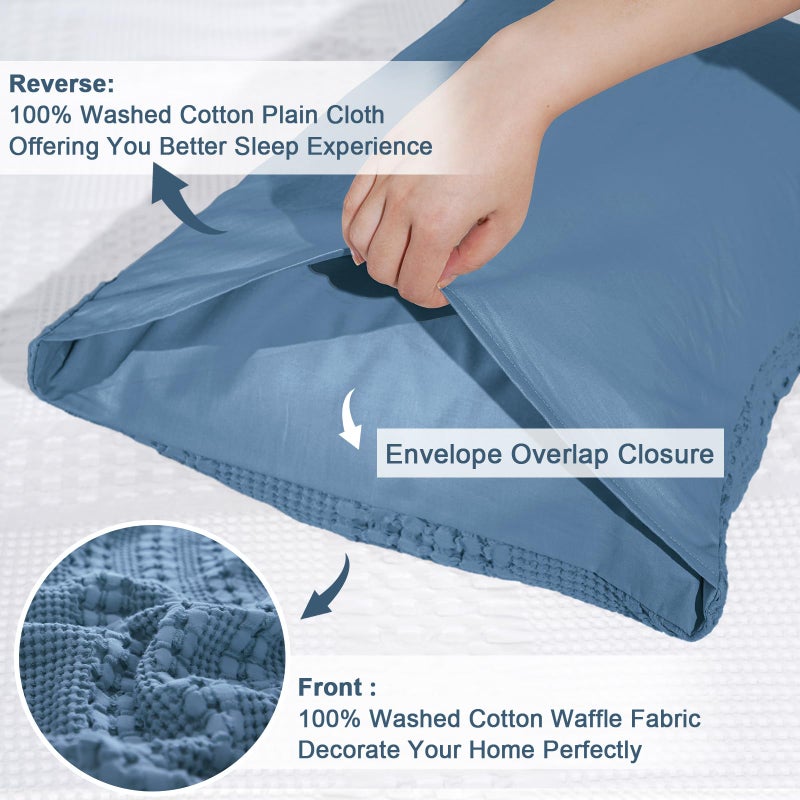 PHF 100% Cotton Waffle Pillowcases King Size  2 Pack Soft Breathable Skin-Friendly Pillow Sham  Decorative Waffle Weave Pillow Case Covers  20"" X 36""  No Filling  Captain's Blue - Image 4