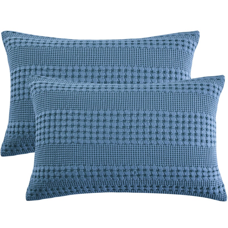 PHF 100% Cotton Waffle Pillowcases King Size  2 Pack Soft Breathable Skin-Friendly Pillow Sham  Decorative Waffle Weave Pillow Case Covers  20"" X 36""  No Filling  Captain's Blue - Image 1