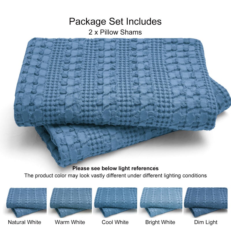 PHF 100% Cotton Waffle Pillowcases King Size  2 Pack Soft Breathable Skin-Friendly Pillow Sham  Decorative Waffle Weave Pillow Case Covers  20"" X 36""  No Filling  Captain's Blue - Image 5