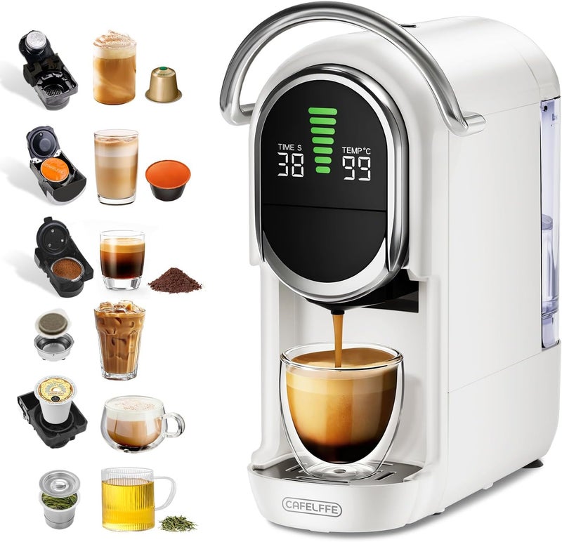 Cafelffe MK-609S 6-In-1 Capsule Coffee Machine Maker, 7 Water Size & Hot/Cold Brew, 19 Bar Espresso Machine,Nes Original/DG/ESE/K Cup Pod/Tea/Ground Compatible,1450W - Image 1